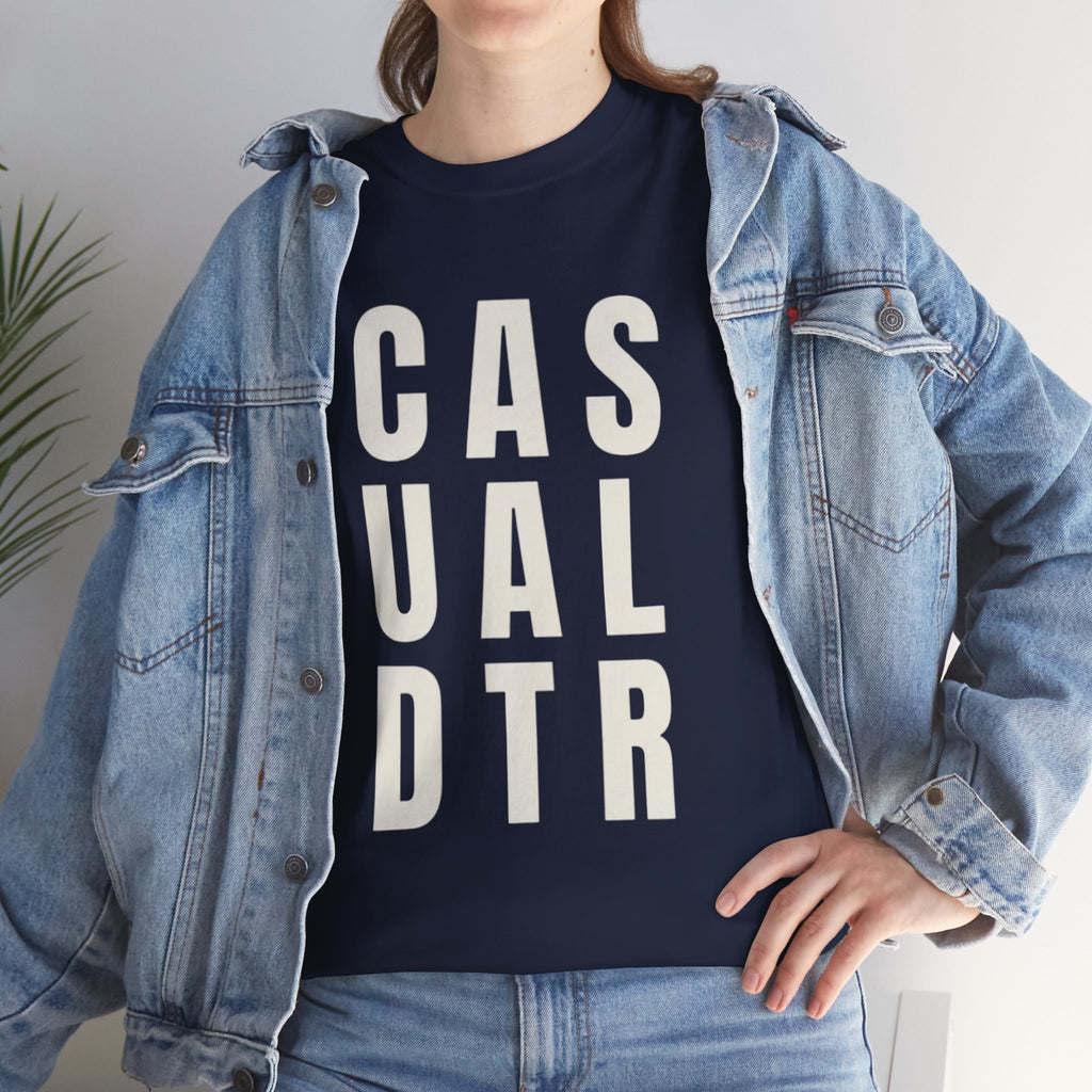 Casual Detour Graphic Tee — Vertical Text Black T‑Shirt
