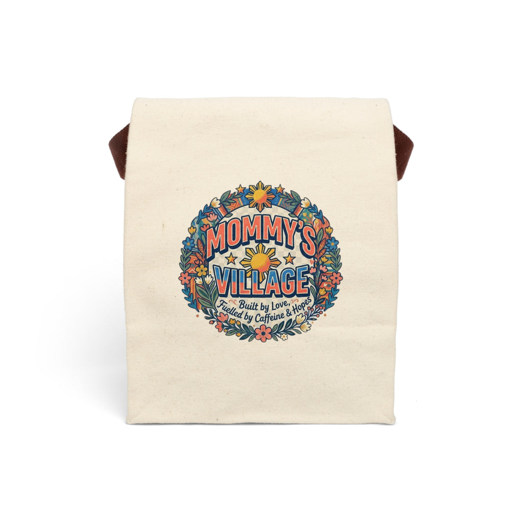 Mommy's Village Canvas Lunch Bag with Strap —Filipino, Phillipine's Design for Mom Floral Retro Mom Tote