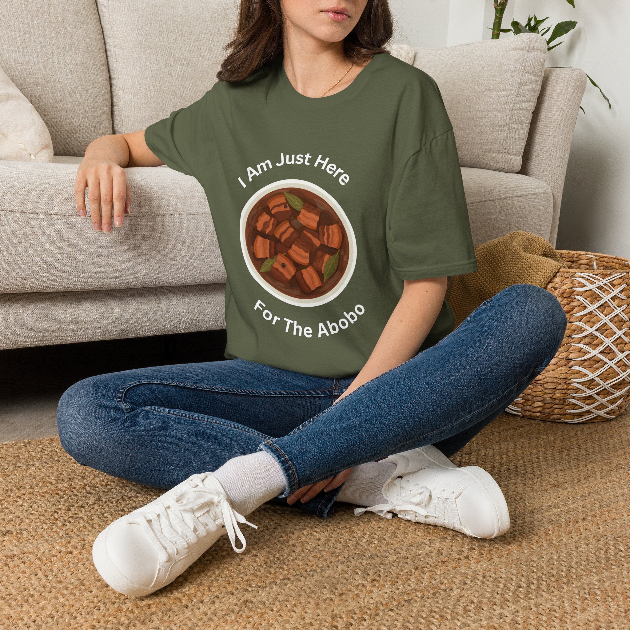 Philippines unisex adobo T-Shirt — "I Am Just Here For The Abobo" Nigerian Food Graphic Tee
