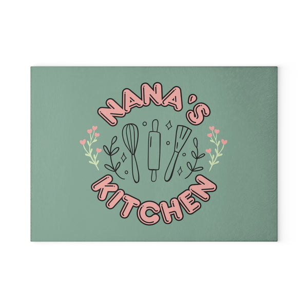 Nana’s Kitchen Glass Cutting Board – Decorative Floral Baking Utensil Design